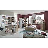 Lomadox Schlafzimmer Jugendzimmer komplett Set mit Eckkleiderschrank, begehbar und beleuchtet und inkl. Schreibtisch und Bücherregal Set in Eiche Nb. mit weiß