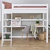 Hoppekids ECO Luxury Hochbett mit Schreibtisch | Kinderbett/Jugendbett 90x200 | Zum Einzelbett umbaubar | Weiß mit Schräger Leiter | Inklusive Lattenrost
