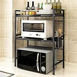 XDAILUYYDS Mikrowellen Regal, Ofengestell, 2-lagiges Erweiterbares Mikrowellenständer, Mikrowellenhalter Organizer, Küchenregal Stehend, Arbeitsplatte Küche mit Haken. (schwarz)