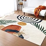 Moderner rutschfester Teppich Mitte Jahrhundert Boho Modern Abstrakte Geometrische Blätter Kunst Karneval Gummi-Unterseite Wohnzimmer Fußmatten Rechteckiger Teppich für Innenbereich 1,5 x 2,8 m