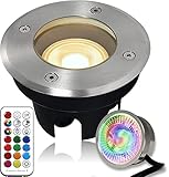 LEDFULL® LED Bodenstrahler flach für Außen inkl. RGB Farbwechsel + Kaltweiß Modul 230V dimmbar - Hell & Sparsam/Runder Bodeneinbaustrahler befahrbar - IP67 Wasserdicht