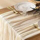 Frepea 2 Stück Tischläufer mit Falten 90x300CM Tischband Beige Käsetuch Tischläufer Tischdeko für Hochzeit/Geburtstag
