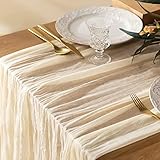 Frepea 2 Stück Tischläufer mit Falten 90x300CM Tischband Beige Käsetuch Tischläufer Tischdeko für Hochzeit/Geburtstag