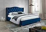 Sellon24® Polsterbett Doppelbett Samt Blau 160x200 Schlafzimmer Bett Aspen Velvet Blau