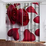 WLXWYXZB Hitzeschutz Fenster Rote Rose Blickdichte Gardinen Ösenvorhang Polyester Geräuschreduzierung Vorhang für Zimmer Büro Schlafzimmer, 280x245cm(BxH)