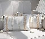 2er Set Boho Kissenbezüge, Makramee Kissenhülle Kissenbezug mit Quaste 30x50CM Dekorative Baumwolle Leinen Dekokissen Sofakissen für Sofa Couch Wohnzimmer Garten, Kissen Boho Style Kopfkissenbezug