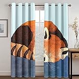 KEIBEK Vorhang Blickdicht Schlaufen, 3D Mode Süßer Waschbär Muster Ösenvorhang 2Er Set, Verdunkelungsvorhang Schlafzimmer Mit Ösen, Thermogardine Wohnzimmer Modern Fensterdekoration 210X200Cm