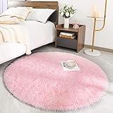 ROHATIM Hochflor Teppich Rund Wohnzimmer Super weich Shaggy Teppich Flauschiger,Soft Area Rug Schlafzimmer Teppiche Super weich Fluffy Kindermatte(Rosa,150 x 150 cm)