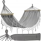 Redfink Hängematte mit 2 Holzstangen 200x100cm, Hängematte Outdoor im Boho-Stil, Boho Deko Outdoor, Hammock Outdoor