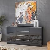 Lomadox Sideboard schwarz modern mit Glasfronten, B/H/T: ca. 160/80/48 cm