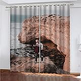 SATUSA Verdunkelungsvorhang Kinderzimmer Junge Mädchen Blickdichter Ösenvorhang 3D Beachboy-Mode Muster Ösenschal 2Er Set 200X214Cm Vorhänge Schlafzimmer Thermo Gardinen Fensterdekoration