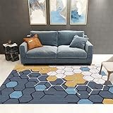 DJHWWD Teppich Antirutschunterlage Wohnzimmer Teppich Salon Gelb Sechseck Geometrisches Muster Teppich Studie Mehrere Größen 80X160Cm Outdoorteeppich Blau