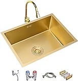 Spülbecken mit ausziehbarem Wasserhahn, Gold Einzelspüle für Unterbau- & Taichung- & Überbauinstallationen (Farbe : Gold, Größe : 55 * 40 * 21cm)