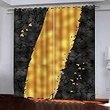 SATUSA Vorhänge Wohnzimmer Blickdicht Gardinen Verdunkelungsvorhang Schlafzimmer Kinderzimmer Thermovorhang Fensterdekoration 3D Abstraktes Goldenes Kreativ Muster Ösenschal 2Er Set 140X160Cm