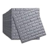 10 Stück 3D Tapete Wandpaneele Selbstklebend, Nachahmung Ziegelmuster Kindergarten Hintergrund Wanddekoration Feuchtigkeitsbeständige Tapeten für Badezimmer Balkon Küchen, 77 x 70 cm (Silbergrau)