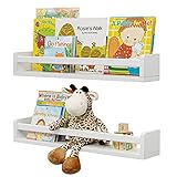 Fun Memories KinderzimmerBücherregale – 61 cm rustikales natürliches Massivholz schwebendes Bücherregal für Kinder – WandBücherregale für Kinderzimmer, Heimdekoration – KüchenGewürzregalSet mit 2