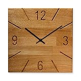 Mex-System Wanduhr Holz 30,5cm - Wanduhr aus Eiche Moderne Ohne Tickgeräusche - Wanduhren Ideal für die Küche, das Wohnzimmer und das Büro (Quadratisch)