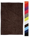 MSV Badteppich Badvorleger Duschvorleger Chenille Hochflor Badematte 40x60 cm – Braun
