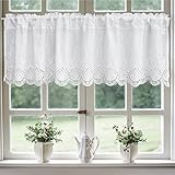 choicehot Vintage Landhausstil Schiebevorhang Nordischen Stil Gestickter Kurzgardine Retro Küchen Vorhang Romantische Baumwolle Bistrogardine Barockstil Weiß Café Stoff Vorhänge 1 Stück, 55 x 150 cm