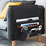 Betoores Sofa-Organizer für Einhängen, Bett Sessel Couch Aufbewahrungstasche mit Wasserflaschenhalter für TV-Fernbedienung, Handys, Bücher, Zeitschriften - Dunkelgrau
