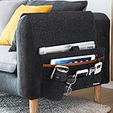 Betoores Sofa-Organizer für Einhängen, Bett Sessel Couch Aufbewahrungstasche mit Wasserflaschenhalter für TV-Fernbedienung, Handys, Bücher, Zeitschriften - Dunkelgrau