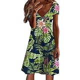 Sommerkleider Damen Knielang A Linie Leicht Kleid Mode Strandkleider 2023 Lässige Tunika Etuikleid Blumen Kurzarm Kleider Bunte Midikleid Elegant Cocktailkleider Bronze XXL