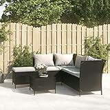 JUNZAI 4-TLG. Garten-Lounge-Set mit Kissen, Lounge Gartenmöbel Set, Gartenlounge Set, Möbelsets, Loungemöbel, Garten Möbel, Balkon Möbel, Schwarz Poly Rattan