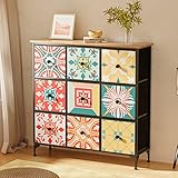 VIVOLILV Kommode Sideboards mit Schubladen, Schrank mit 9 Schubladen aus Stoff, Kommode mit Metallrahmen für TV-Schubladen, Schlafzimmer, Wohnzimmer, Kinderzimmer, Flur 100 x 30 x 103 cm