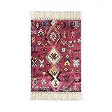 Fransenteppich Läufer Flur Boho Vintage Teppichläufer Böhmisch Teppich mit Quasten Ethnischer Stil Retro Geometrisch Blumen Muster FüR Schlafzimmer Wohnzimmer Boden Zimmer Dekoration（58x87+2x10cm）