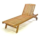 Divero Sonnenliege Gartenliege Relaxliege Liege Holzliege Teak Holz für Garten Terrasse Balkon Sauna witterungsbeständig massiv Natur behandelt (wählbar) (Teak braun)