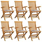 Tidyard Gartenstühle Graue Karomuster-Kissen 6 STK.Gartenstuhl mit Armlehnen Gartenstühle Klappstuhl Klappstühle Holzstuhl Gartenmöbel Stuhl Stühle 55 x 60 x 89 cm (B x T x H) 100% Polyester