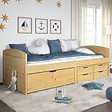 MATTUI Möbel Tagesbett mit 5 Schubladen 90x200 cm Massivholz Kiefer IRUN