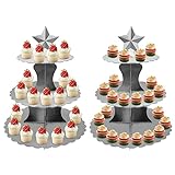 Cupcake-Ständer mit 3 Etagen, Spitzenrand, Dessertständer, Sternkopf, Papp-Kuchenständer, Geburtstagsparty-Zubehör, 2 Packungen