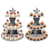 Cupcake-Ständer mit 3 Etagen, Spitzenrand, Dessertständer, Sternkopf, Papp-Kuchenständer, Geburtstagsparty-Zubehör, 2 Packungen