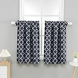 CAREMEE Küchengardine mit silberfarbenem Druck, 2er-Set, 91,4 cm lang, kurzer Vorhang, marokkanisch, strukturiert, Fenstervorhänge, 66 x 91,4 cm, Dunkelgrau