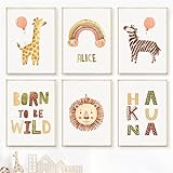 6 Stück Giraffe Löwe Zebra Regenbogen Wachstum Kinderzimmer Wandkunst Poster Drucke Nordic Leinwand Malerei Cartoon Bilder für Wohnzimmer Schlafzimmer Dekor-30 * 45Cm/12 * 18 Zoll (Ungerahmt)