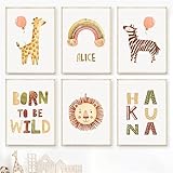 6 Stück Giraffe Löwe Zebra Regenbogen Wachstum Kinderzimmer Wandkunst Poster Drucke Nordic Leinwand Malerei Cartoon Bilder für Wohnzimmer Schlafzimmer Dekor-30 * 45Cm/12 * 18 Zoll (Ungerahmt)