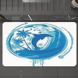 Badematte rutschfest waschbar Badvorleger,Delphin, tropisches Thema, maritimes Bild, vom Ozean inspiriertes Bild, exotische Bäu,weich Mikrofaser saugstark Badteppich für Badezimmer Badewanne, 40x60 cm