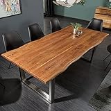 Invicta Interior Massiver Baumstamm Esstisch Mammut Nature 180cm Akazie 3,5cm Tischplatte Edelstahlbeine Konferenztisch Tisch Massivholz