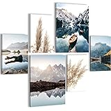 Bilder Set - AUFHÄNGFERTIG - KEIN EXTRA RAHMEN BENÖTIGT - See Berge Modern Natur - Wohnzimmer Schlafzimmer N003663a