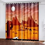 ARMOQ Blackout Vorhang für Kinderzimmer, Wüste Kamellandschaft Natur 115x280CM x 2 3D Digitaldruck, Vorhang, Blickdicht, perforierte Gardinen für Kinder Mustervorhang mit Ösen, 2er-Set Vorhänge Therm