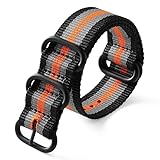 HANYTON Uhrenarmbänder – militärisches ballistisches Nylonarmband mit schwarzer hochwertiger schwerer Schnalle und Breite (18 mm, 20 mm, 20 mm, Schwarz/Grau/Orange)