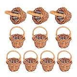 Happyyami 10 Stück Miniatur-Körbe aus Holz, Miniatur-Körbe mit Griffen, Süßigkeitenkörbe aus Weide, Servierkorb, Miniatur-Weidenkörbe mit Körben