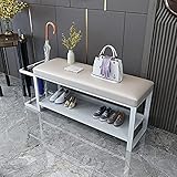 Schuhschrank Mit Schirmständer, Veranda-Schuhschrank Mit Kissen, Metallrahmen-Schuhschrank, Korridor-Wohnzimmer-Schuhbank,Weiß,80X32X42Cm(31X13X17Inch)