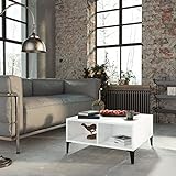 JUNZAI Couchtisch, Living Room Table, Wohnzimmertisch, Beistelltisch, Side Table & End Table, Coffee Table, Hochglanz-Weiß 60x60x30 cm Spanplatte