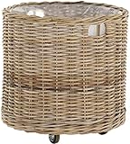 Großer Pflanzkorb Rattan rund geflochten grau XXL Pflanzkübel Blumentopf mit Rollen Rollkorb Rattankorb