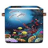 Ocean Fish Faltbare Aufbewahrungskörbe 33 x 33 cm Aufbewahrungswürfel Delphin Stoff Aufbewahrungskörbe für Regale Schublade mit Griffen Organizer für Regale Spielzeug Kinderzimmer Schrank Schlafzimmer