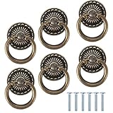 KJLEEN 6 Stück Möbelknöpfe Vintage Ring Möbelgriff Messing Schrankknöpfe Schubladenknöpf Schrank Griffe Schublade Knopf für Möbel Schrank Kommode Antik Tür Möbelknauf Kleiderschrank