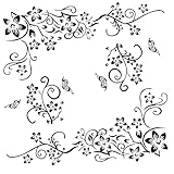 2 Stück Schwarz Wandtattoo Ornamente set für Wanddeko, Blumen Ranke Schmetterlinge Pflanzen Rebe Wandsticker Wandaufkleber Kleben Aufkleber Wandbilder für Wohnzimmer Schlafzimmer Vorraum Flur Fenster