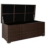 RS Trade® Exclusive 'Sienna' 650l Polyrattan Garten Kissenbox wetterfest (wasserdicht) 155 x 73 x 60 cm, Auflagenbox mit verstärktem Deckel und Gasdruckfedern, als Sitztruhe oder Tischplatte; Braun